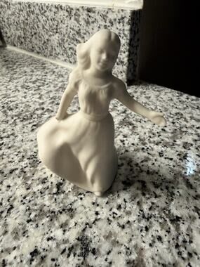 Vintage Bisque Unpainted Ceramic Girl In A Dress